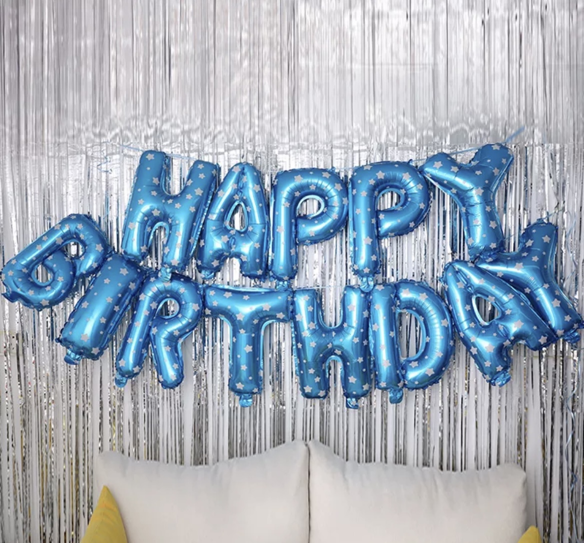 Happy Birthday foil Letters Blue Star