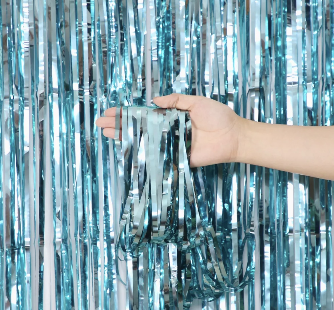 Foil Fringe Curtain Light Blue