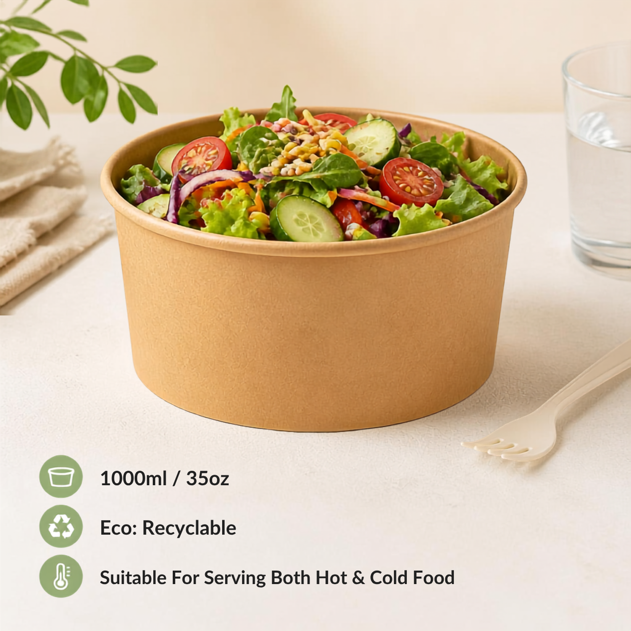 1000ml Kraft Paper Round Bowl - 50PCS