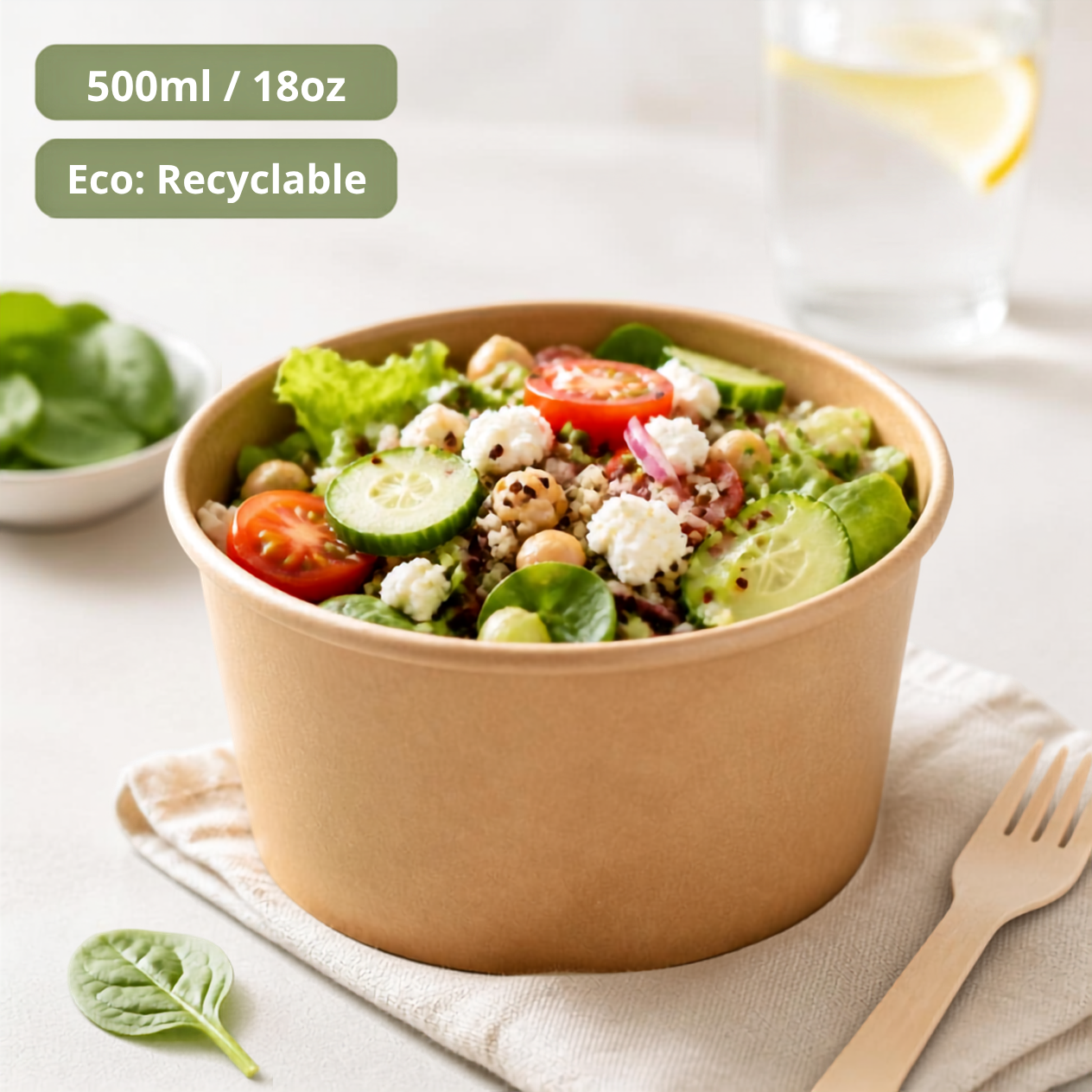 500ml Kraft Paper Round Bowl- 50PCS