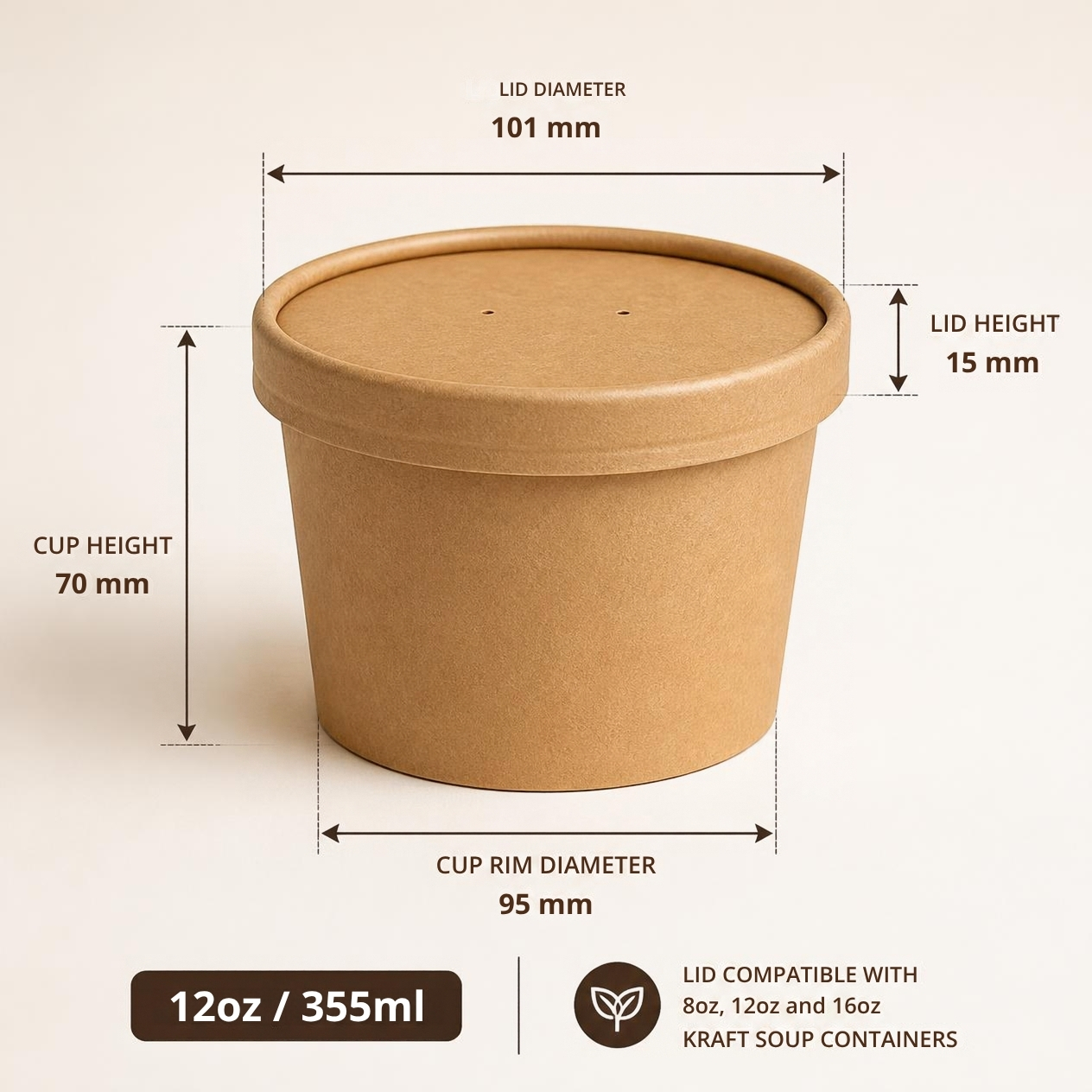 12oz Kraft Paper Soup Container - 50pcs