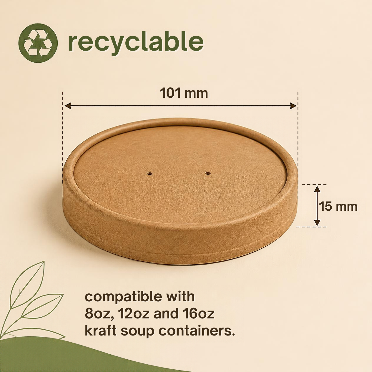8oz/12oz/16oz Kraft Paper Vented Lids - 50pcs
