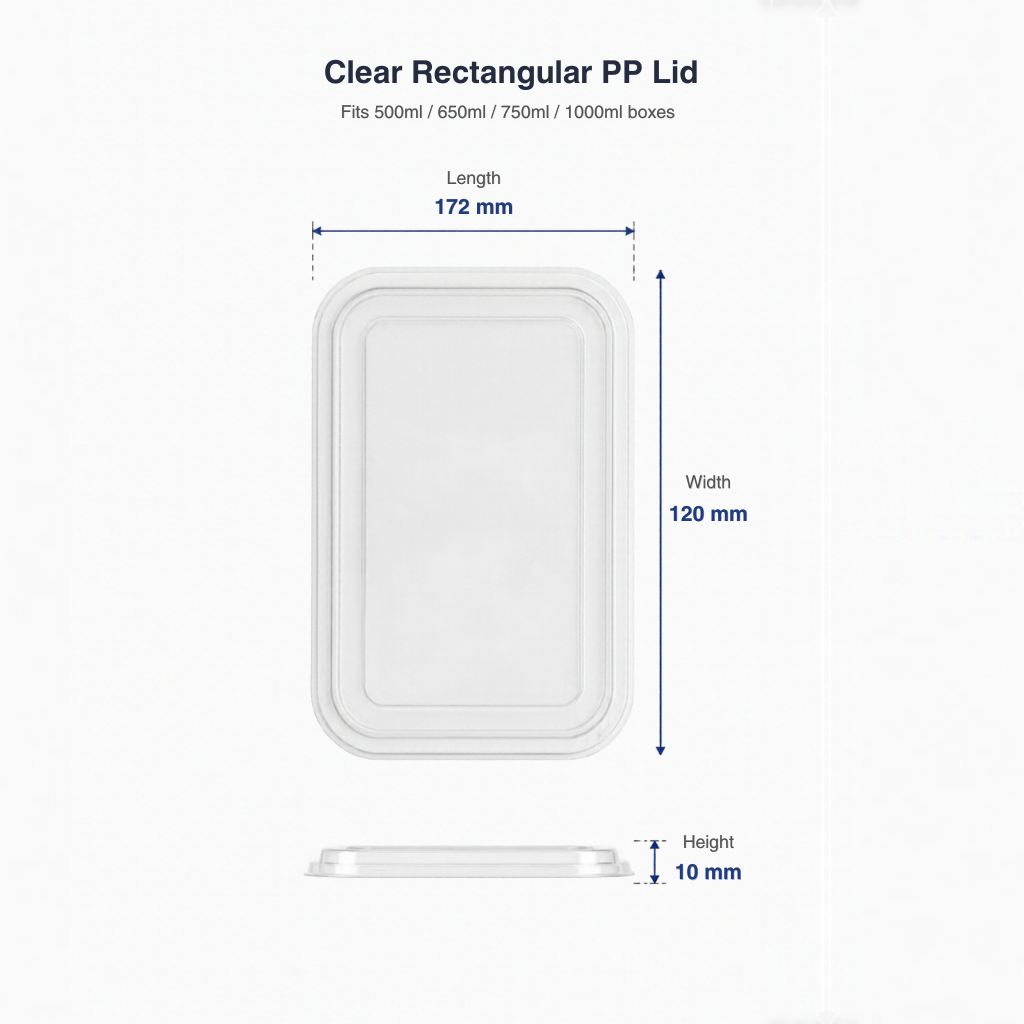 500/650/750/1000ml Clear Rectangular PP Lid-50pcs