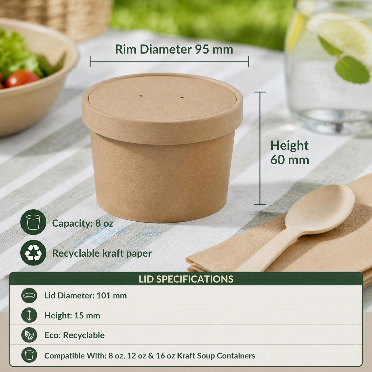 8oz Kraft Paper Soup Container - 50pcs